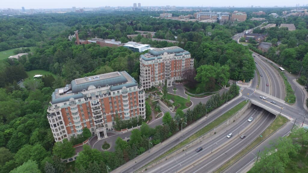 Aerial view of the chedington condominium at 1 and 2 chedington place
